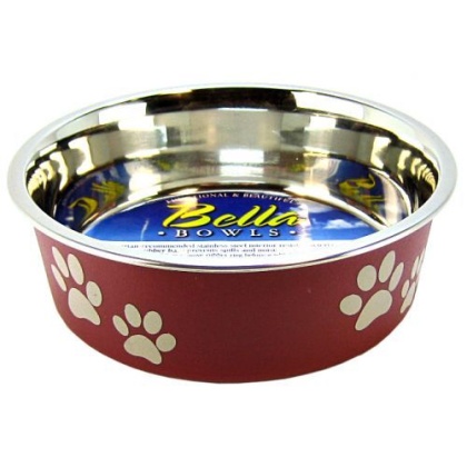 Loving Pets Stainless Steel & Merlot Dish with Rubber Base