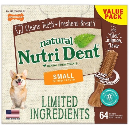 Nylabone Natural Nutri Dent Filet Mignon Dental Chews - Limited Ingredients